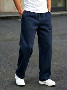 HUEFORM Men's Casual Sports Drawstring Waist Sweatpants, Solid Color, Minimalist, Versatile For Daily Commute - Navy Blue - View 6