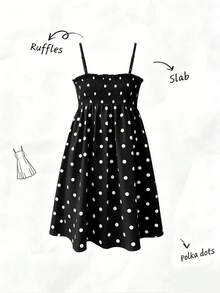 Pariaura Vestido de tirantes finos con lunares amarillos para mujer, diseño de recogido en el busto que aporta suavidad, falda holgada adecuada para salidas, citas, playa, lunares retro lindos y frescos. Vestido de verano, atuendo para citas, vestido de playa, vestido de tirantes finos dulce, uso casual diario - Negro - View 2
