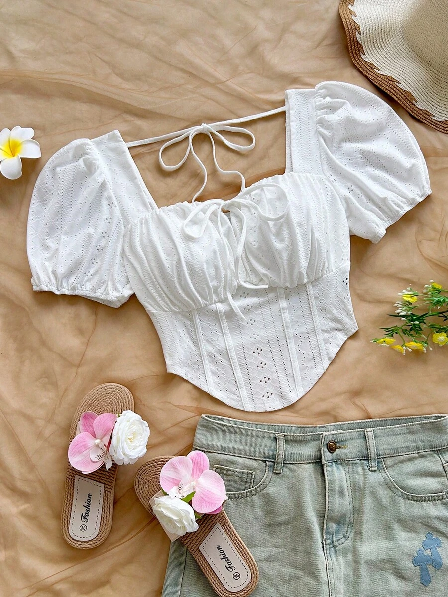 Soleia Nouveau Top tricoté blanc plissé texturé avec design fendu, grande taille - Blanc - Voir 1