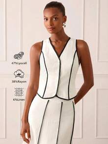 Lilora Women's Elegant Frenchy Black And White Contrast Linen Blouse,High-End Fashion Summer Casual Graceful Top,Office Tea Party Commuting Versatile Dates - Multicolor - View 2