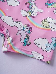 My Little Pony X SHEIN Áo liền quần tay ngắn cổ tròn in hình hoạt hình cho bé gái - Hồng - Xem 5