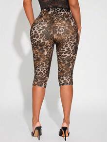 SHEIN SXY Sexy Sheer Leopard Print Capri Leggings, Spring/Summer - Brown - View 2