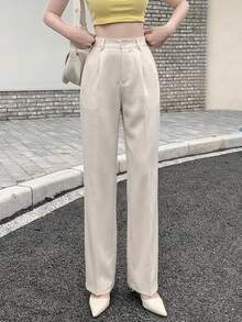 DAZY Casual Business Solid Color Straight Leg Pants Low Rise - Apricot - View 8