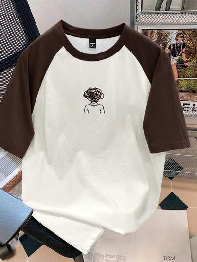 Manfinity Joysei Áo thun nam màu nâu tay raglan in hình hoạt hình ngộ nghĩnh, thích hợp mặc ở nhà, ngủ, khách sạn, nhà nghỉ, ngoài trời.