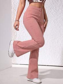Jeans acampanados casuales para mujer, versátiles para el uso diario - Rosa coral - Ver 3