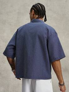 PAVTROS Men's Casual Plaid Short Sleeve Shirt, Boxy Loose Fit, Button-Up Suitable For College Campus, Gift Him, World Cup Outdoor Wear - Blue - View 3