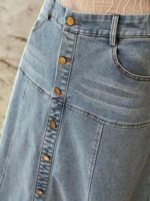 MOTF PREMIUM CHÂN VÁY DENIM DÀI, THỜI TRANG CHO MẶC HÀNG NGÀY TRONG THÀNH PHỐ, XUÂN/HÈ - Rửa trung bình - Xem 2