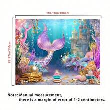 1PC Mermaid Tail-Designed Birthday Party Background Banner, Available In Multiple Sizes, Suitable For Birthday Parties, Photography Prop Backgrounds, Indoor/Outdoor Use, Home Decoration, And Cake Table Decoration. Made Of Polyester. - multicolor - View 10