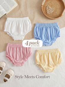 SHEIN Playful Pals 3件組女嬰夏季柔軟色調短褲套裝 米色 白色 粉色 極簡風格 寬鬆版型 適合戶外度假 可愛粉白配色 - 彩色 - 查看 4