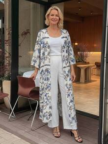 Vivie Lora Floral Print Long Sleeve Jacket For Middle-Aged & Elderly Women - Khaki - View 5