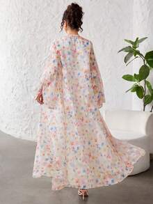 Yasmyna Elegant Floral Patchwork Long Sleeve Loose Abaya Dress For Women - Multicolor - View 3