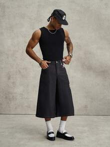 PAVTROS Men's Denim Effect Shorts, Floral Embroidery Streetwear Loose Casual Versatile Shorts - Black - View 4