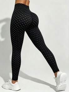 SHEIN Dewbera Quần legging dệt kim liền mạch chấm bi đen trắng - Đen và trắng - Xem 2