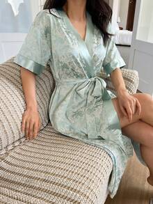 DAZY 女士印花短袖宽松休闲睡袍 - 藍色 - 查看 6