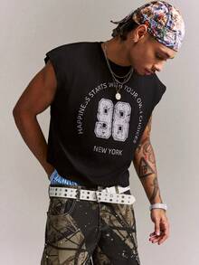 CRAVYNX Áo tank top không tay dáng rộng in họa tiết 88 cổ điển cho nam, màu đen, trang phục thường ngày năng động, phù hợp cho hẹn hò, tiệc tùng, quà tặng bạn trai. - màu đen - Xem 6