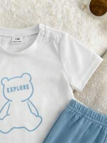 2pcs/Set Newborn Striped Short Sleeve T-Shirt + Shorts - Blue and White - View 4