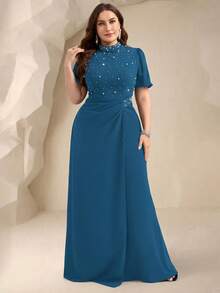 Coutiva Vestido de noche formal de talla grande (muy adornado) - Agua verde azul - Ver 4