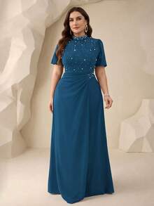 Coutiva Vestido de noche formal de talla grande (muy adornado) - Agua verde azul - Ver 5
