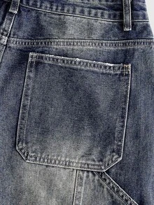 ROMWE MEN Men's Loose Fit Denim Shorts With Sparkling Diamond And Pearl Decor - Blue - View 5