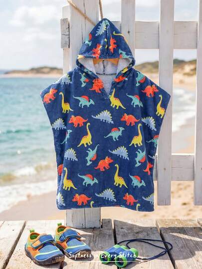 Cozy Pixies Capa sin mangas de punto suave con estampado de dinosaurio de dibujos animados para bebé/niño, adecuada para la playa, la , el verano, las vacaciones
