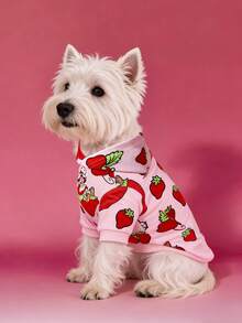 Strawberry Shortcake X SHEIN 1 Áo hoodie in hình hoạt hình dễ thương cho thú cưng, quần áo cho mèo, quần áo cho chó, cỡ XXS-XXXXL, họa tiết dâu tây, ngọt ngào, đồng quê. - Màu Hồng baby - Xem 3