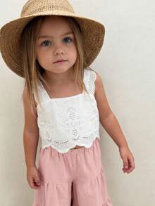 Emery Rose Kids Emery Rose Kids 2件套少女纯色梭织方领荷叶边休闲吊带背心和长裤套装 - 粉色 - 查看 5