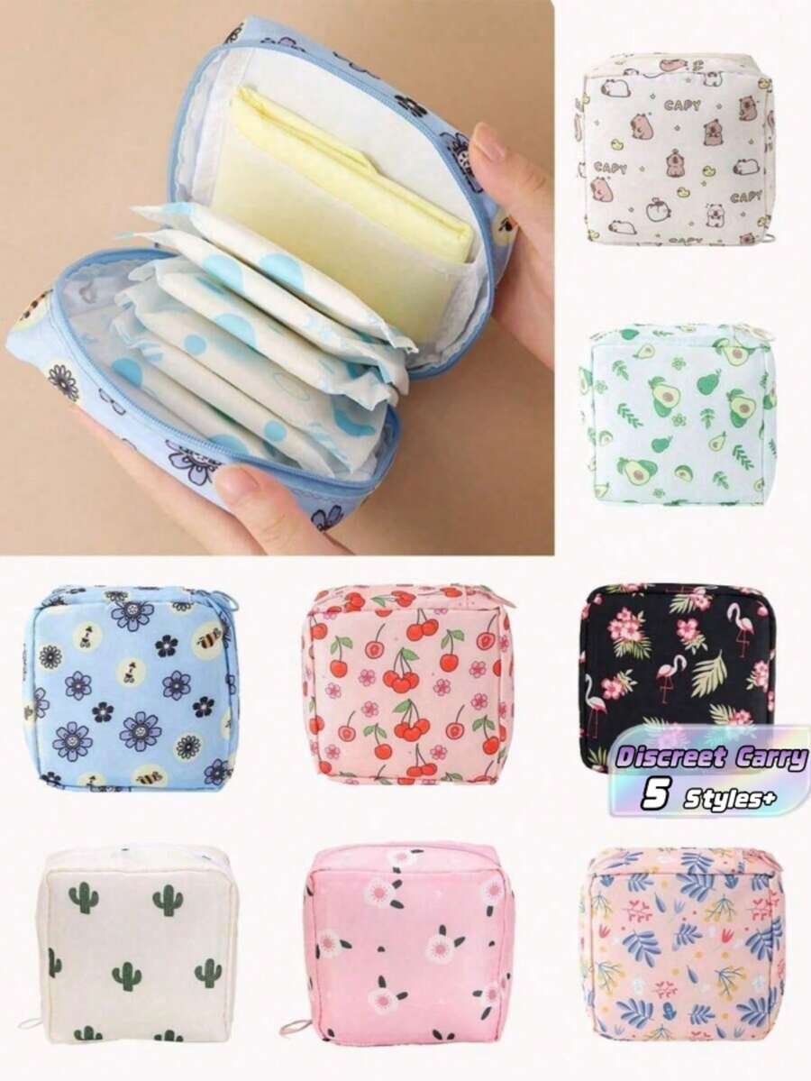 1个大容量卫生巾收纳袋，便携式经期用品套装，多功能防水收纳袋，卡通卫生巾收纳袋，哺乳垫收纳袋，卫生棉条袋，女性用品袋，旅行收纳袋，也适用于存放卫生巾、口红和零钱，可作化妆包，旅行必备品