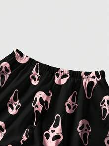ROMWE Kawaii Gothic Demon Mask Loose Black Plus Size Shorts - Black - View 3