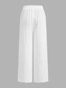 SHEIN Tall CURVE Plus Size Women's 3-Piece Casual Straight Leg Pants Set, Women's Summer Pants Outfit, Summer Clothing, Beachwear, Outing Pants, Women's Vacation Wear - Multicolor - View 4