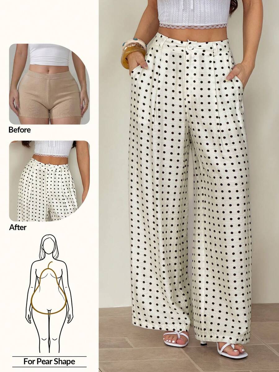SHEIN PETITE 女士春夏新款波点阔腿裤，带斜插口袋