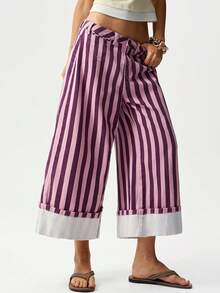 Bohemela Casual Woven Striped Loose 7/8 Pants - Multicolor - View 3