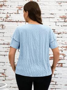 SHEIN Clasi 大码女式休闲圆领百搭日常衬衫 - 淺藍色 - 查看 2