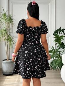 SHEIN EZwear 大码夏季休闲碎花露肩荷叶边连衣裙 - 彩色 - 查看 3