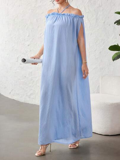 Yasmyna One-Shoulder Tie-Up Blue Dress, Spring/Summer