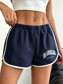 SHEIN Quần short họa tiết chữ dành cho nữ, thích hợp cho các buổi đi chơi hàng ngày - Nhiều màu - Xem 3