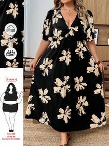 SHEIN CURVE+ Đầm dáng chữ A cổ chữ V thắt eo, cỡ US22, thích hợp cho lễ hội âm nhạc, kỳ nghỉ biển, phong cách bohemian thanh lịch, dài ngang gối, duyên dáng. - Nhiều màu - Xem 9