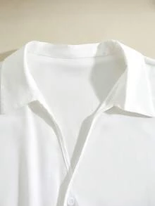 GlowEve CURVE Women's Elegant Summer 2-Piece Set, All White Brown Crossed Neck Tie Waist Shirt Shorts, Casual Vacation Office Brunch Bussines Outfit, Woven Solid - Multicolor - View 3