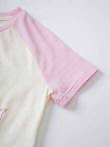 My Little Pony X SHEIN Áo thun tay ngắn cổ tròn raglan G4 dành cho bé gái tuổi teen - Màu be - Xem 5