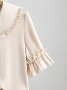 SHEIN Elegant Beige Summer Women's Blouses,Peter Pan Collar Ruffled Short-Sleeved Sparkly Tea Party Wedding Guest Ceremonial Beach Teachers' Day Wear - Apricot - View 5