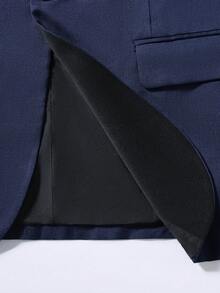 Manfinity Mode Chaqueta de traje de un solo botón con solapa de color contrastante para hombres, para negocios/ir al trabajo - Azul Marino - Ver 6