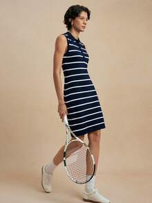 Nima Coro Spring Contrast Color Sleeveless Knit Dress - Blue and White - View 8