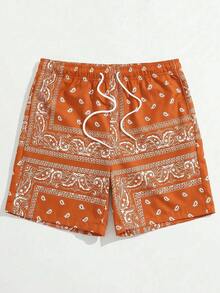 GENTILAND Quần short nam in họa tiết hạt điều, cạp chun có dây rút và túi hai bên. - trái cam - Xem 6
