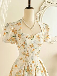 Vintamour 复古优雅女士提花连衣裙 休闲假日派对连衣裙 夏季女士连衣裙 节日连衣裙 优雅派对连衣裙 优雅派对连衣裙 女士婚礼宾客连衣裙 婚礼派对连衣裙 毕业礼服 舞会礼服 优雅仪式连衣裙 女士生日连衣裙 女士生日套装 优雅女士连衣裙 优雅派对连衣裙 度假套装 女士假日连衣裙 正式连衣裙 黄色连衣裙 碎花连衣裙 - 淡黃色 - 查看 2