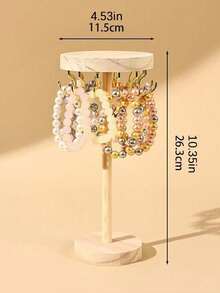A Round, Simple Wooden Imitation Walnut Color Decorative Storage And Display Stand For Jewelry, Including Necklaces, Pendants, Bracelets And Hand Chains. It Is A Display Item For Jewelry Storage And Display In A Showcase, Suitable As A Valentine's Day Gift For Girls. - Imitation Walnut Color - View 13