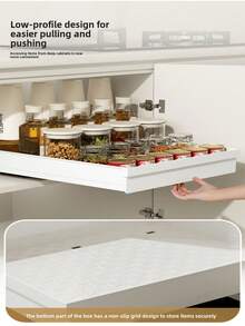 1pc Easily Sliding Steel Cabinet Storage Drawer - Expandable, Nano Adhesive Fixation, Space Saving, Adjustable, Durable, Easy Installation, Suitable For Kitchen And Living Room Food Storage Rack (With Sliding Rails), White - White - View 9
