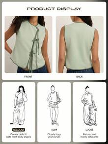 Nöista Áo tank top không tay tối giản dành cho nữ, có dây buộc phía trước, thích hợp cho mùa hè. - màu xanh lá - Xem 3