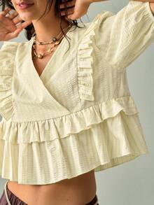 SoleilVie Women's Asymmetric Cross Front Petal Sleeve Blouse - Yellow - View 5