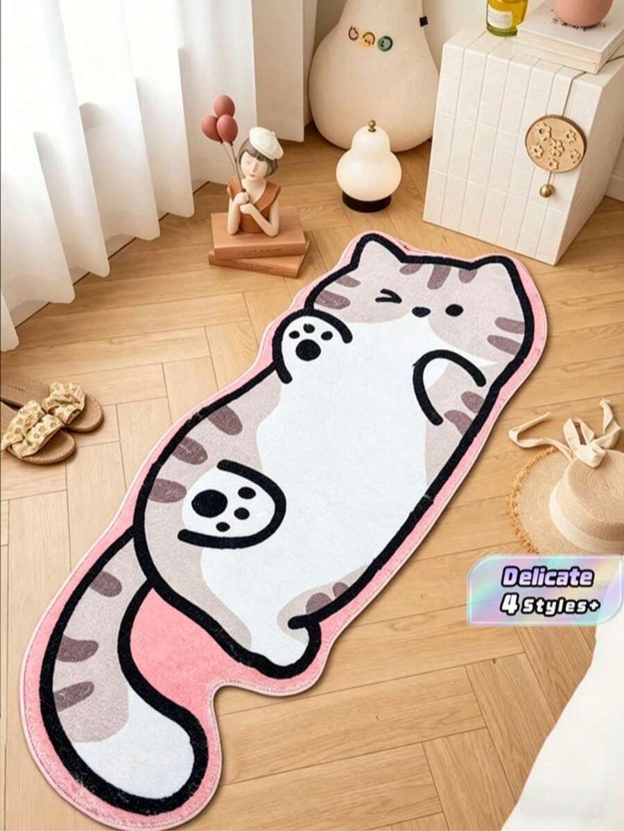 1 件装可爱猫咪造型地毯 - 柔软舒适的仿羊毛涤纶材质，易于清洁和清洗，防滑底背，适合装饰客厅、卧室、浴室或办公室，仅限室内使用，卧室装饰 | 俏皮猫咪设计 | 可机洗地毯，猫咪浴室厨房装饰厨房地毯
