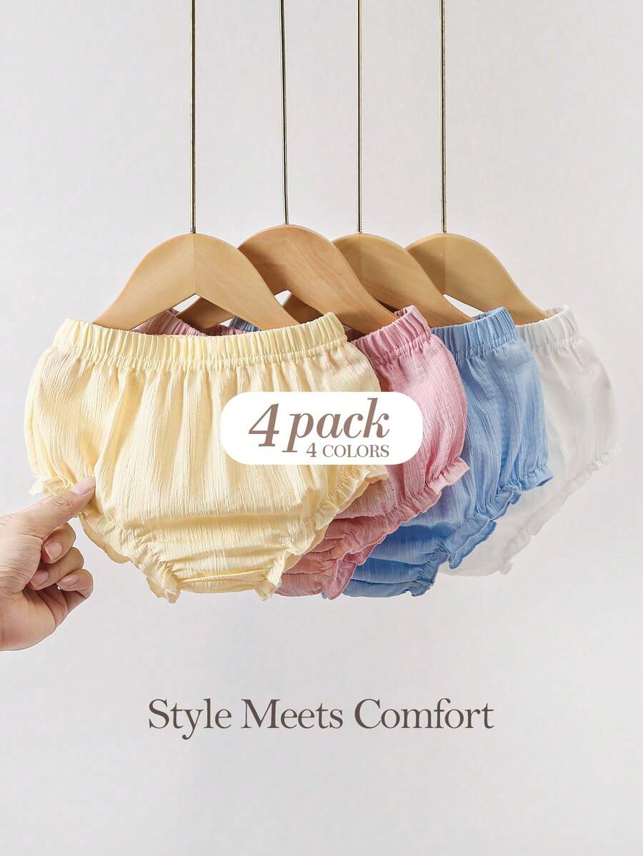 SHEIN Playful Pals 3件組女嬰夏季柔軟色調短褲套裝 米色 白色 粉色 極簡風格 寬鬆版型 適合戶外度假 可愛粉白配色