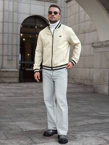 Manfinity CasualCool Men's Striped Long Sleeve Zip-Up Casual Baseball Jacket - Apricot - View 3